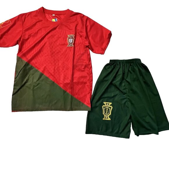 Kids Soccer Jersey & Short #7 Set Ages 5-6 year old Small Red Green Color NWT - Picture 1 of 5